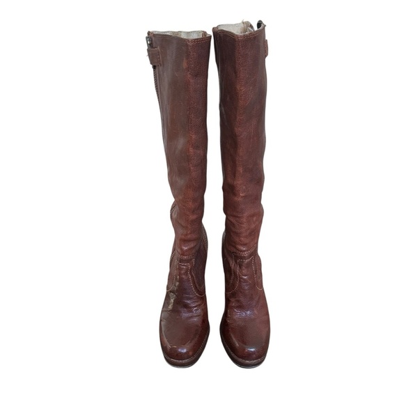 Frye - Donna Snap Tall Heeled Brown Leather Y2K Vintage Riding Boots Sz 7.5 - Picture 2 of 9